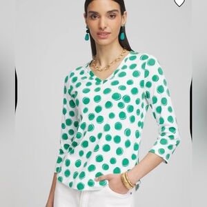 Chico’s Polka Dot Pima 3/4 Sleeve Everyday Tee size 2, US size Large 100% cotton